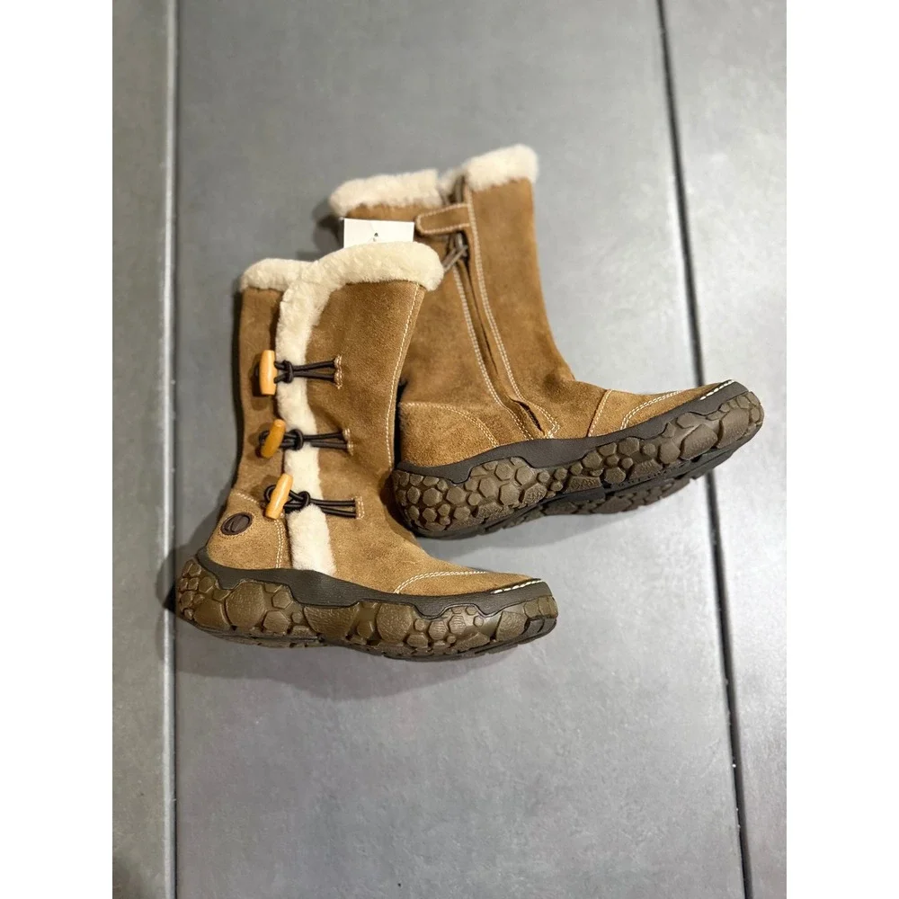 Vintage Naturino Girls Brown Suede Faux Fur Winter Boots EU 28 Side Zip Toggle